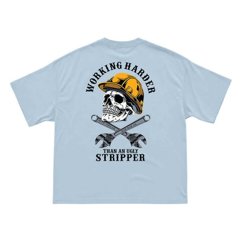 Blue Collar Skull and Wrench Oversized Back Graphic T-Shirt - Light Blue - US16-18(2XL) - image 10