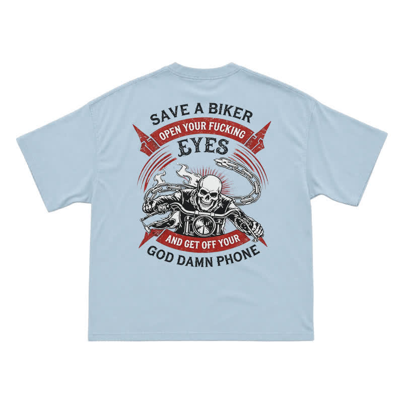 Street Moto Skull Rider Oversized Back Graphic T-Shirt - Light Blue - US16-18(2XL) - image 10