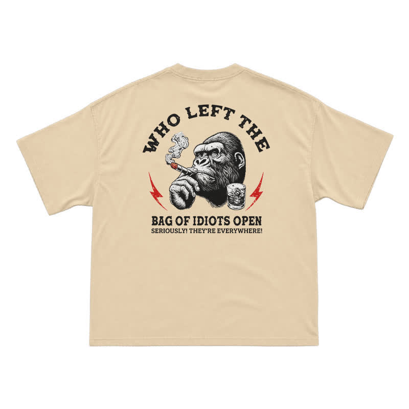 Who Left The Idiots Open Funny Gorilla Graphic T-Shirt for Men | Dark Humor Sarcastic Tee - Apricot - US16-18(2XL) - image 5