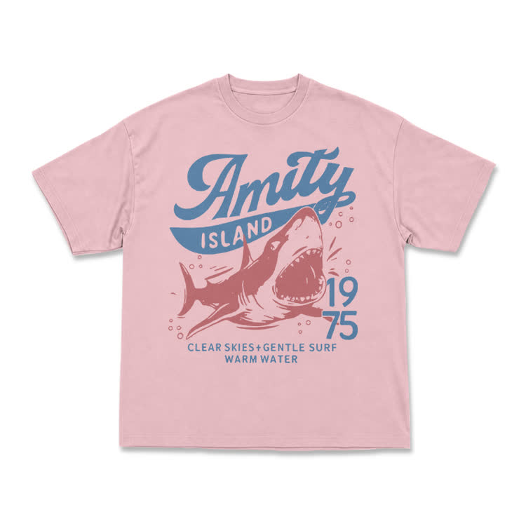 Vintage Amity Island 1975 Shark Graphic T-Shirt - Pink - US16-18(2XL) - image 6