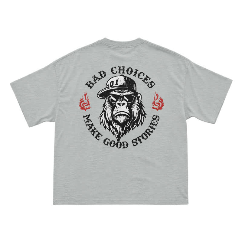 "Bad Choices Make Good Stories" Gorilla Sunglasses Tee - Cool Streetwear Black T-Shirt - Grey - US16-18(2XL) - image 12