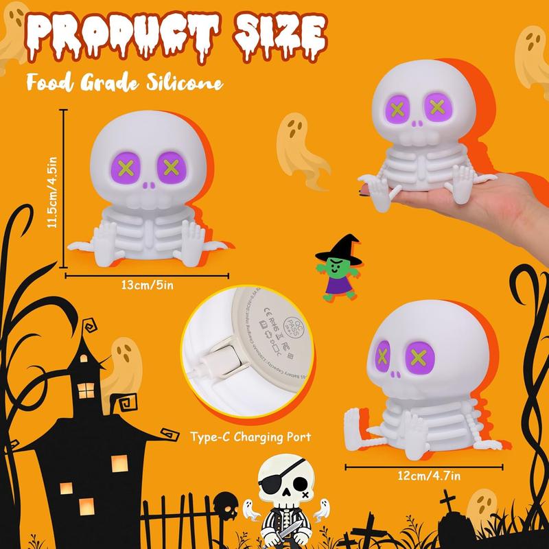 Halloween Skull Night Light, Silicone Skeleton Lamp with & Adjustable Warm Light, Touch Control LED Bedside Lamp, Halloween Room Decor, Summerween Party Decoration, Birthday & Christmas Gift