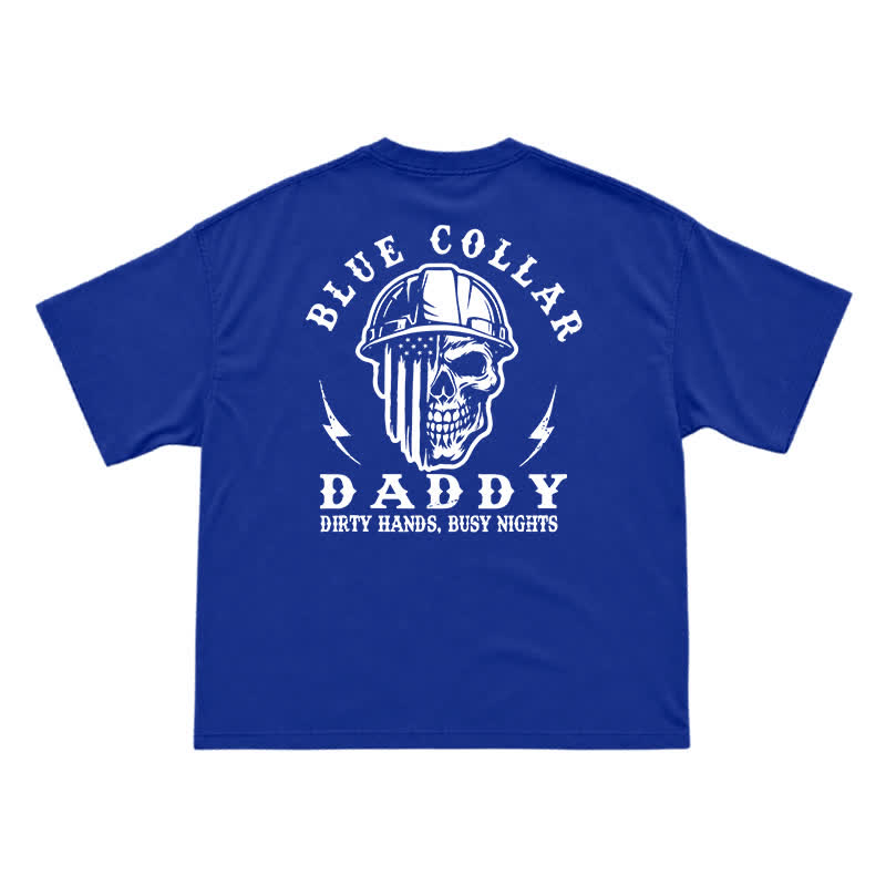 Retro Industrial Helmet Skull Loose Fit Streetwear Graphic T-Shirt - Blue - US16-18(2XL) - image 15