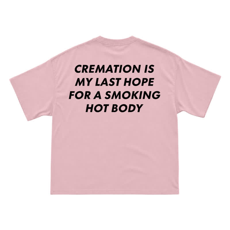 Edgy Cremation Back Graphic Loose Drop Shoulder Short Sleeve T-Shirt - Pink - US16-18(2XL) - image 6