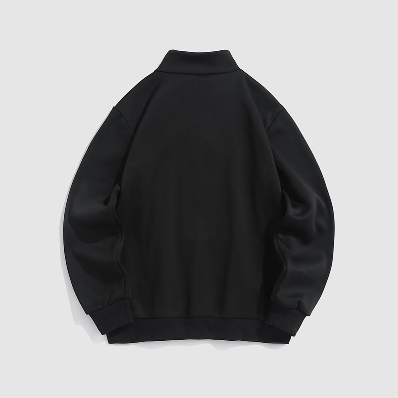 100% Cotton Solid Color Stand Collar Zipper Casual Fleece Sweatshirt - image 12