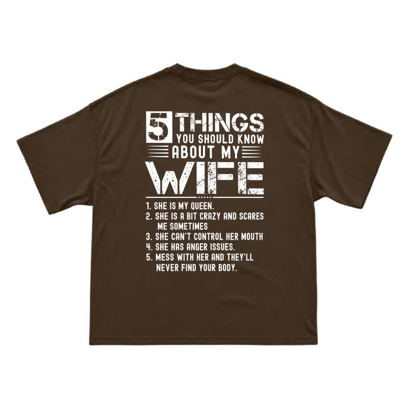Humorous My Wife Warning Back Graphic Boxy Crew Neck Gift T Shirt - Coffee - US16-18(2XL) - image 6