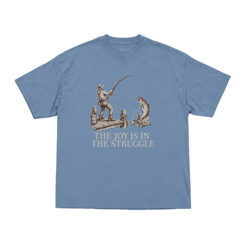 Fishing Long Sleeve T-Shirt, The Joy Is In The Struggle Angler Graphic Tee, Vintage Fisherman Gift, Outdoors Enthusiast Apparel, Retro - Dusty Blue - US16-18(2XL) - image 8