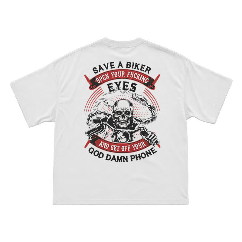 Rebel Skull Rider Back Graphic Oversized Streetwear T-Shirt - White - US16-18(2XL) - image 3