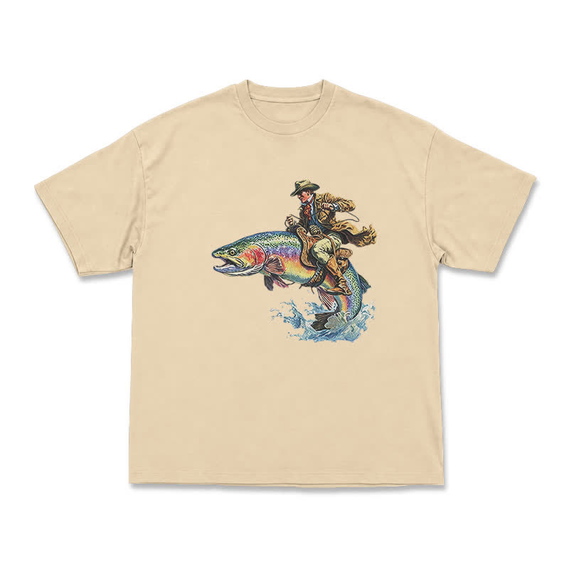 Western Fish Rider Statement Print T-Shirt - Apricot - US16-18(2XL) - image 6
