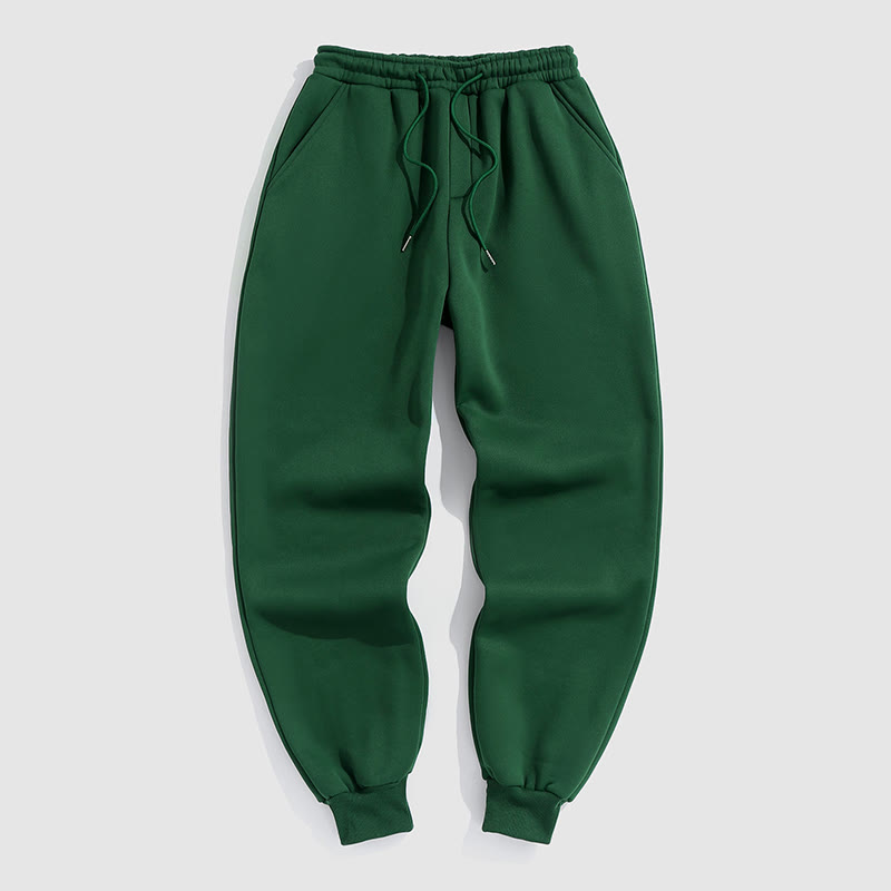 100% Cotton Solid Color Leggings Casual Fleece Sweatpants - Army Green - 2XL - image 2