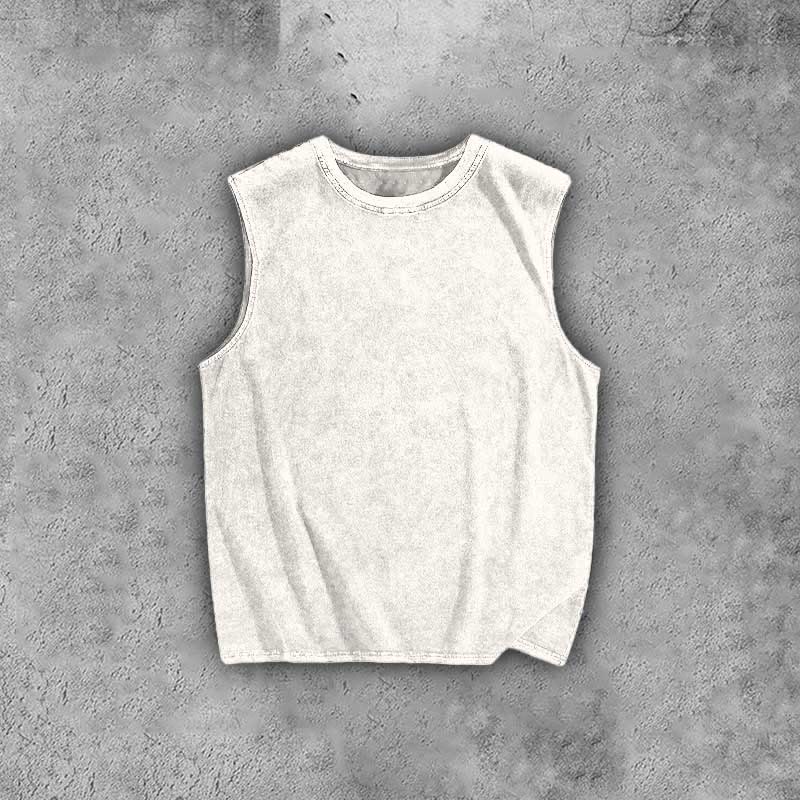 100% Cotton Solid Color Acid Washed Vest - White - 3XL - image 4