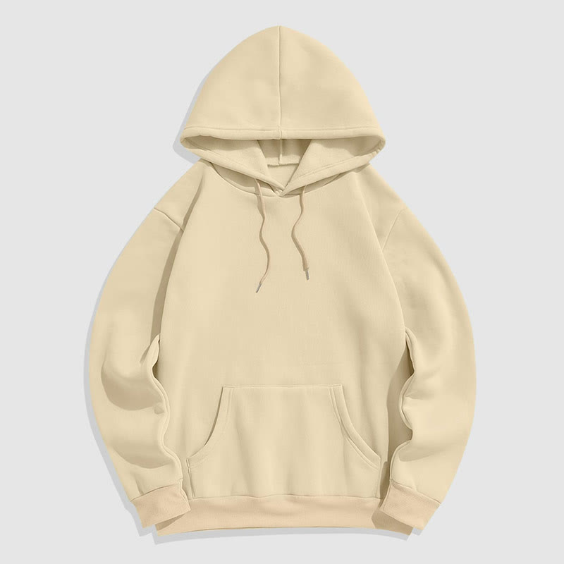 100% Cotton Solid Color Hooded Drawstring Casual Fleece Hoodie - Khaki - 2XL - image 8