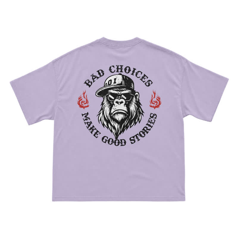 "Bad Choices Make Good Stories" Gorilla Sunglasses Tee - Cool Streetwear Black T-Shirt - Purple - US16-18(2XL) - image 7