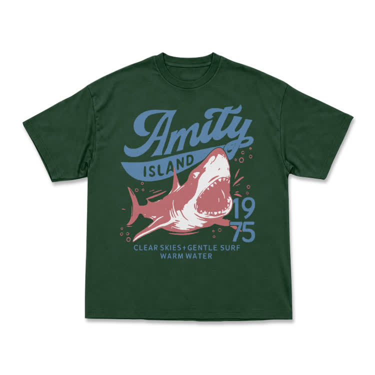 Vintage Amity Island 1975 Shark Graphic T-Shirt - Green - US16-18(2XL) - image 7
