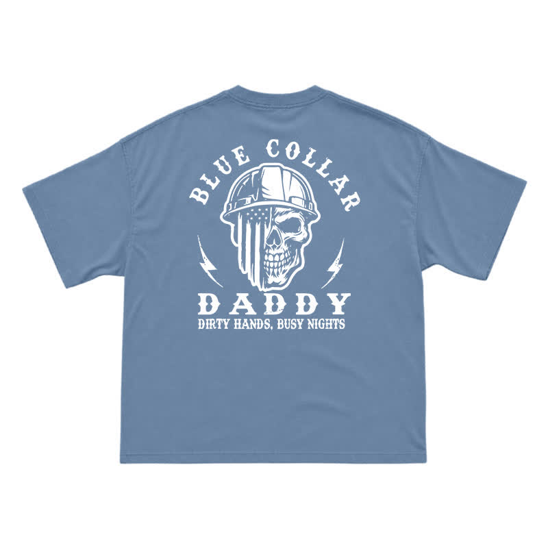 Retro Industrial Helmet Skull Loose Fit Streetwear Graphic T-Shirt - Dusty Blue - US16-18(2XL) - image 10