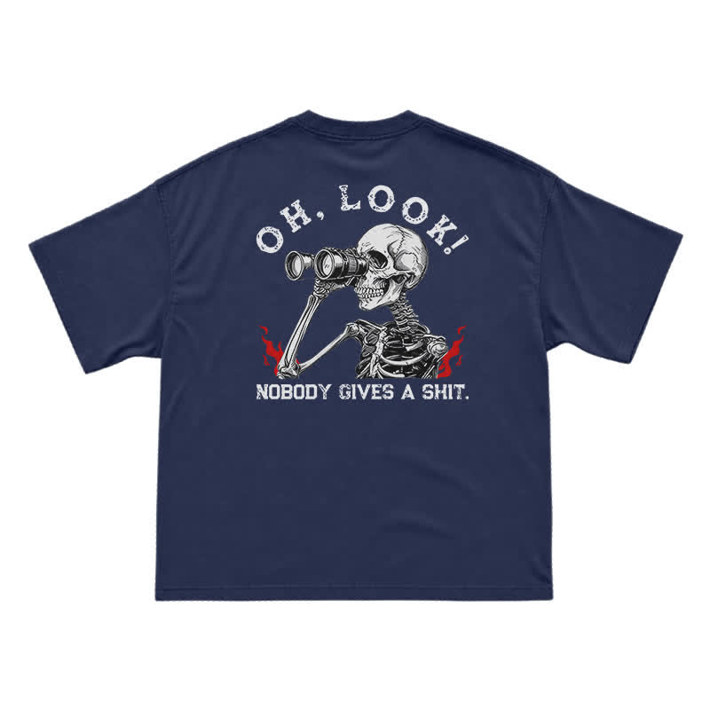 Nobody Gives A Shit Funny Skull Graphic T-Shirt for Men | Sarcastic Dark Humor Tee - Navy Blue - US16-18(2XL) - image 5