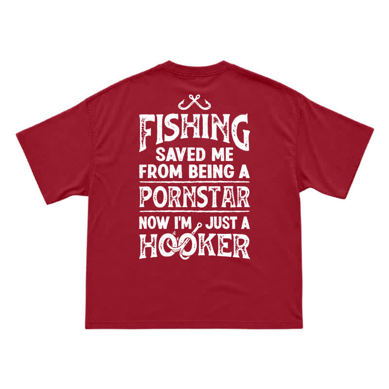Vintage Fishing Saved Me Back Graphic Casual T-Shirt - Red - US16-18(2XL) - image 14