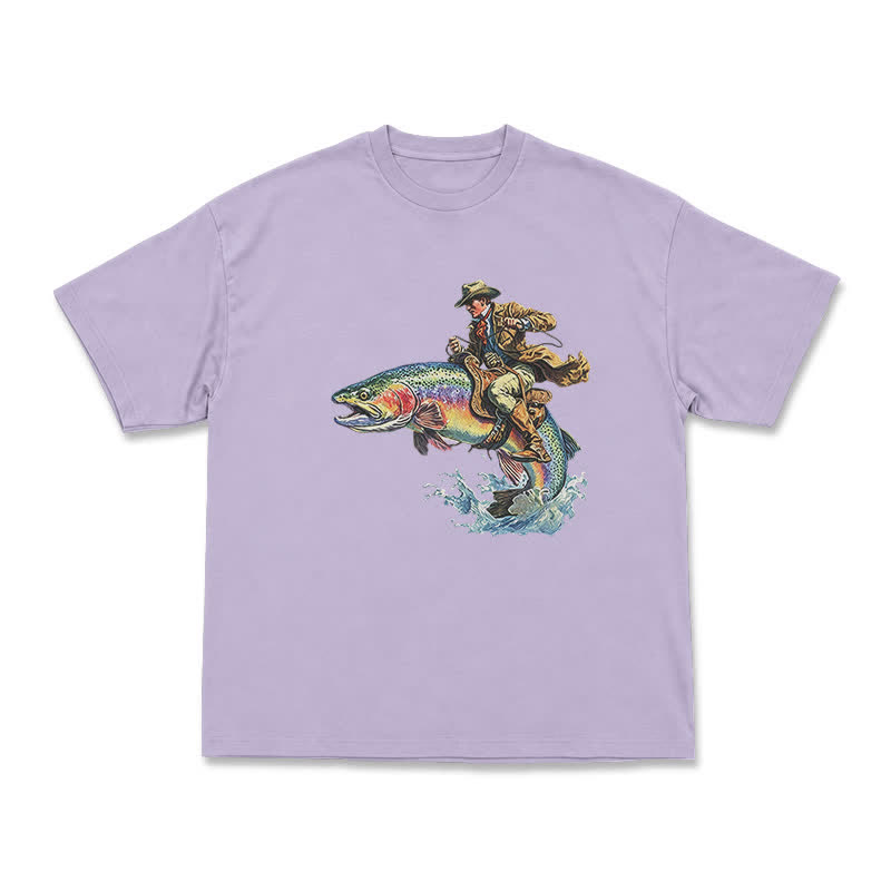 Western Fish Rider Statement Print T-Shirt - Purple - US16-18(2XL) - image 8