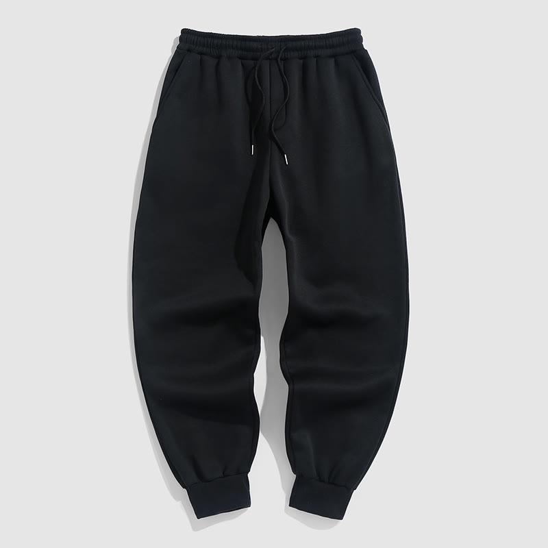 100% Cotton Solid Color Leggings Casual Fleece Sweatpants - Black - 2XL - image 13