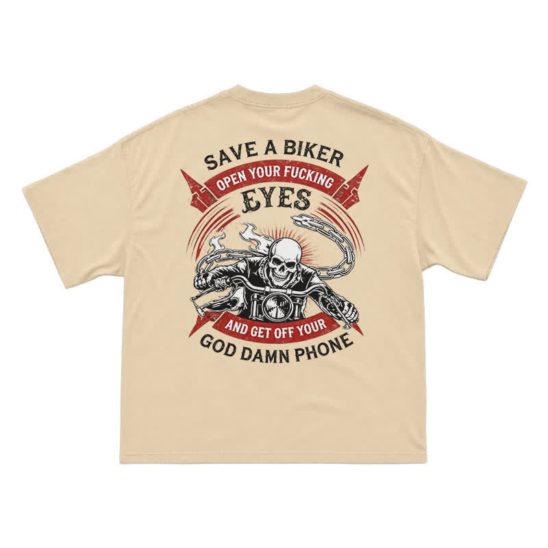 Street Moto Skull Rider Oversized Back Graphic T-Shirt - Apricot - US16-18(2XL) - image 4