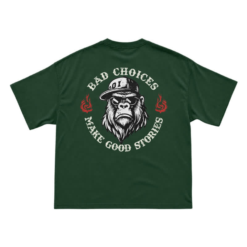 "Bad Choices Make Good Stories" Gorilla Sunglasses Tee - Cool Streetwear Black T-Shirt - Green - US16-18(2XL) - image 3