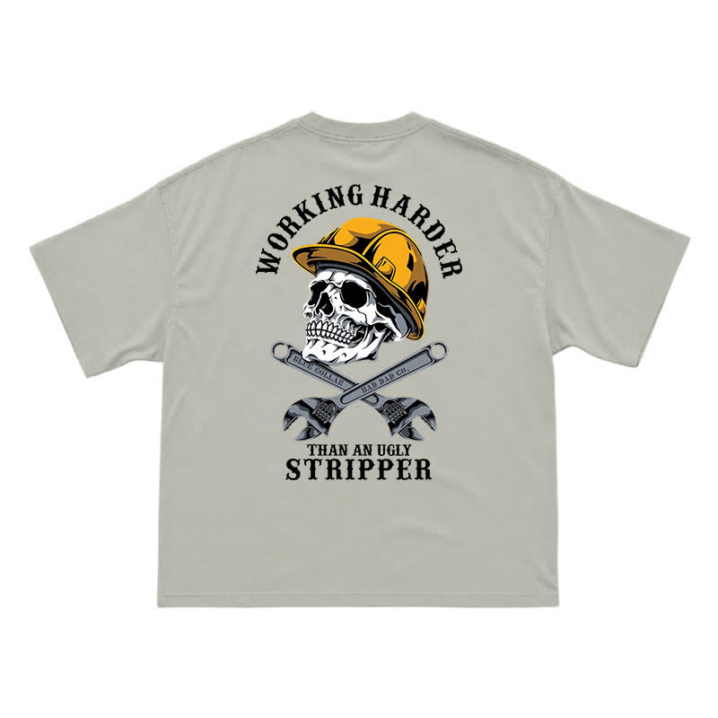 Blue Collar Skull and Wrench Oversized Back Graphic T-Shirt - Warm Grey - US16-18(2XL) - image 3