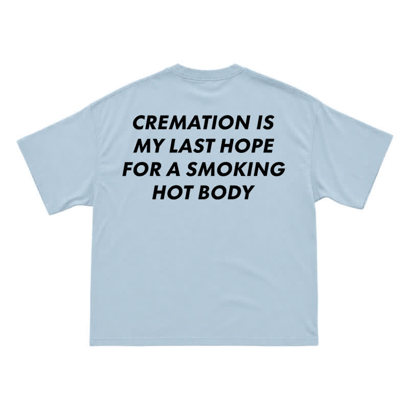 Edgy Cremation Back Graphic Loose Drop Shoulder Short Sleeve T-Shirt - Light Blue - US16-18(2XL) - image 9