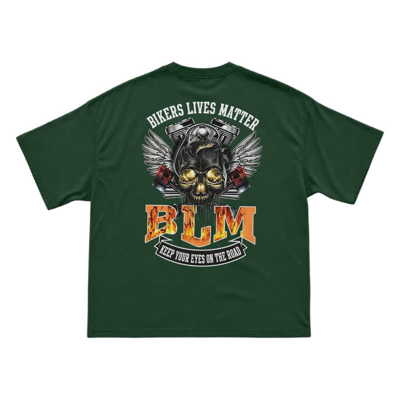 BLM Flame Engine Skull Oversized Motorcycle Streetwear T-Shirt - Green - US16-18(2XL) - image 5