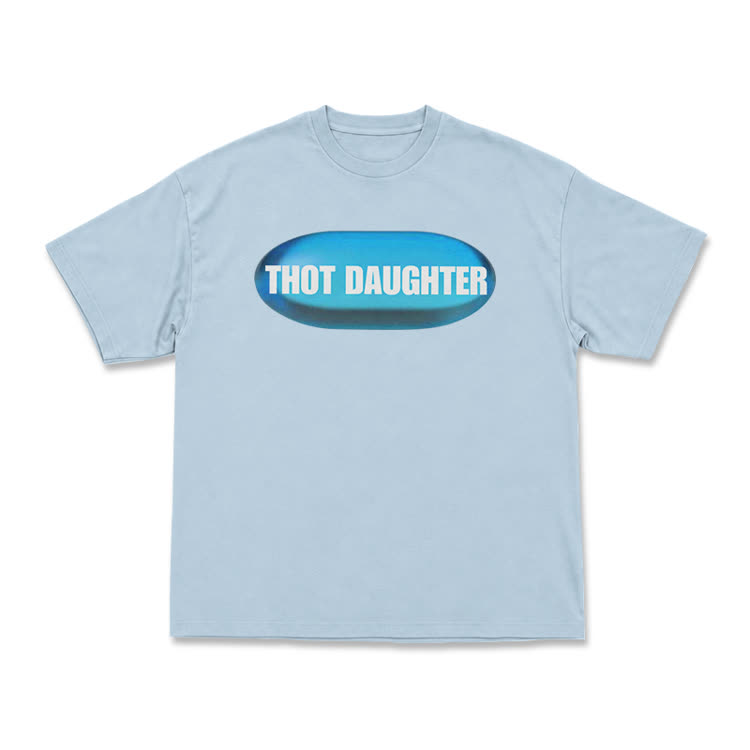 Casual THOT DAUGHTER Graphic Short Sleeve T Shirt - Light Blue - US16-18(2XL) - image 10