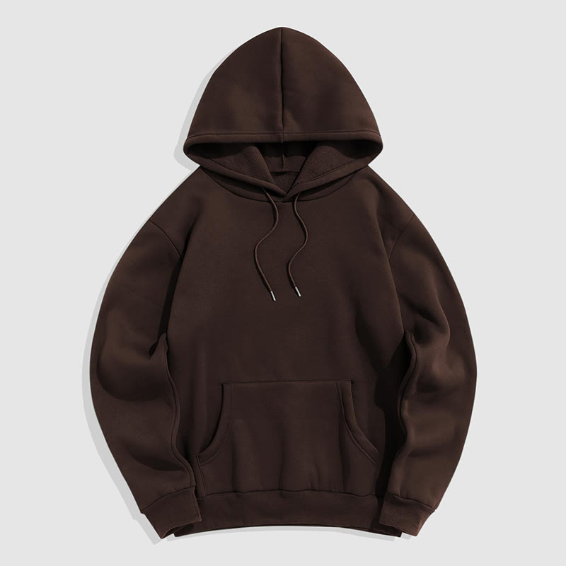 100% Cotton Solid Color Hooded Drawstring Casual Fleece Hoodie - Coffee - 2XL - image 12