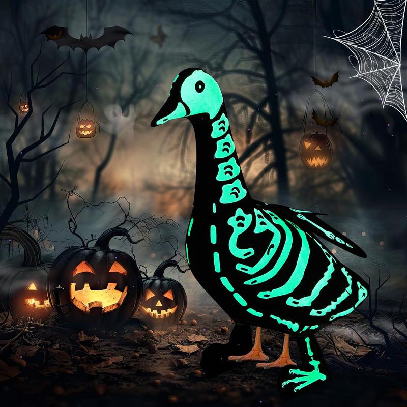 Halloween Porch Goose Outfits Glow In The Dark Skeleton Pumpkin Costume Clothes Accessories For 23'' Plastic/ Cement Goose Statue, Halloween Outdoor Patio Yard Lawn Decoration