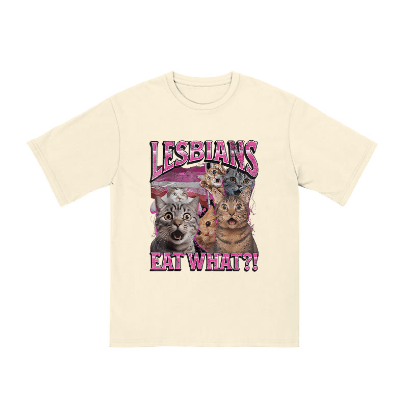Unisex 100% Cotton Lesbians Eat What Print T-shirt - Apricot - US16-18(2XL) - image 3