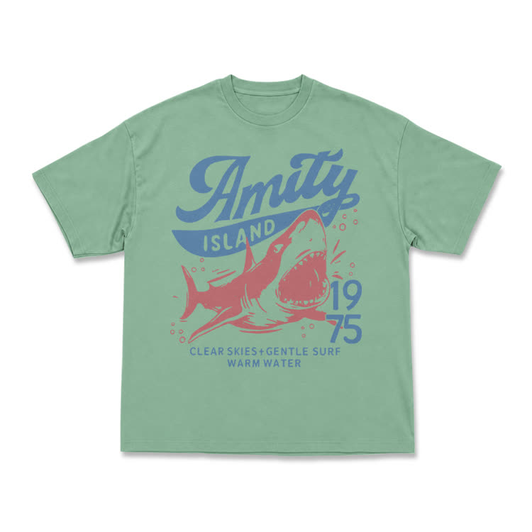 Vintage Amity Island 1975 Shark Graphic T-Shirt - Light Green - US16-18(2XL) - image 3