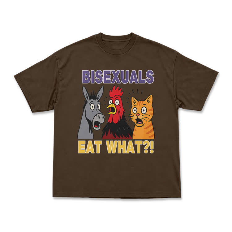 Bisexuals Eat What?! Cartoon Animal Graphic T-Shirt - Coffee - US16-18(2XL) - image 11