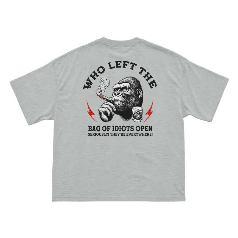 Who Left The Idiots Open Funny Gorilla Graphic T-Shirt for Men | Dark Humor Sarcastic Tee - Grey - US16-18(2XL) - image 15