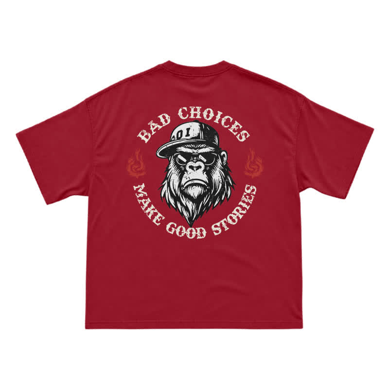 "Bad Choices Make Good Stories" Gorilla Sunglasses Tee - Cool Streetwear Black T-Shirt - Red - US16-18(2XL) - image 11