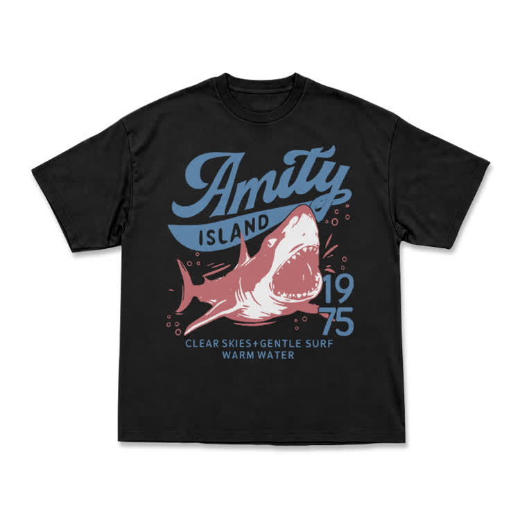 Vintage Amity Island 1975 Shark Graphic T-Shirt - Black - US16-18(2XL) - image 4