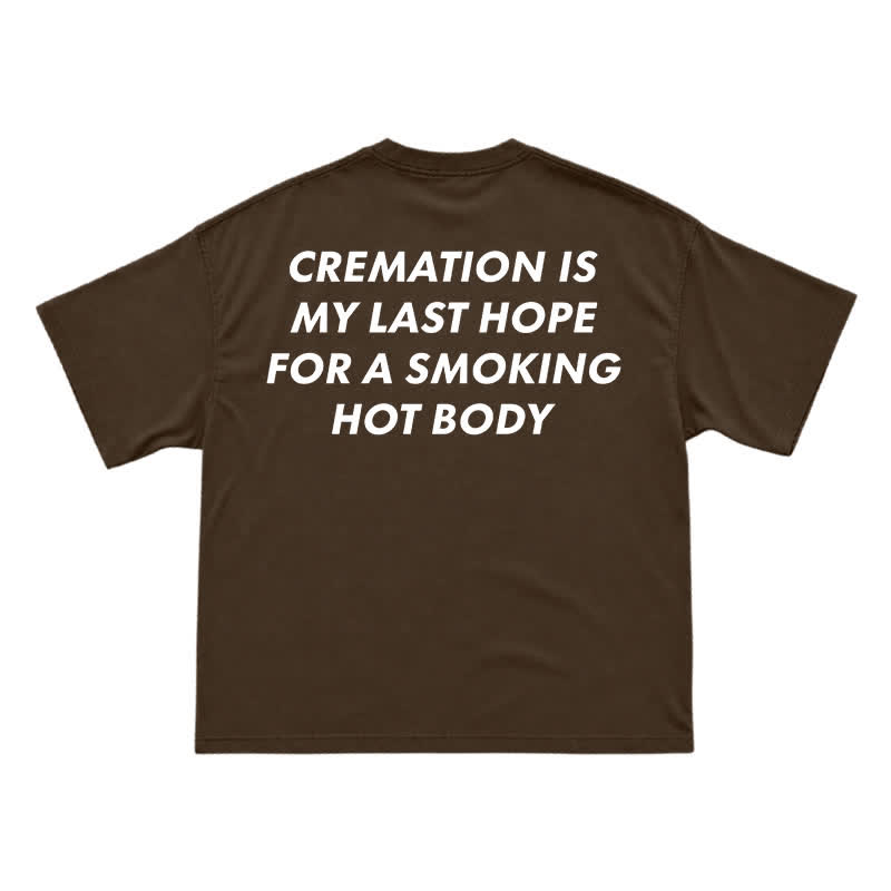 Edgy Cremation Back Graphic Loose Drop Shoulder Short Sleeve T-Shirt - Coffee - US16-18(2XL) - image 10