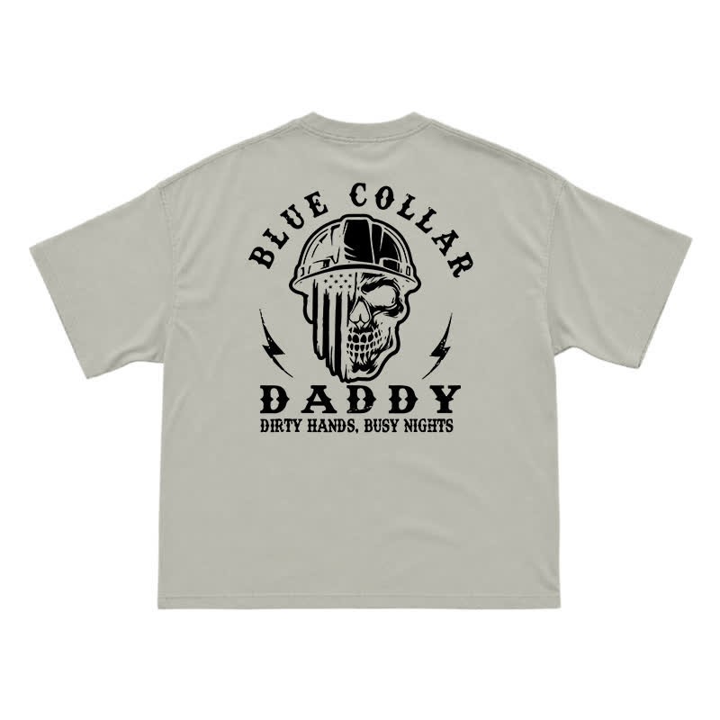 Retro Industrial Helmet Skull Loose Fit Streetwear Graphic T-Shirt - Warm Grey - US16-18(2XL) - image 9
