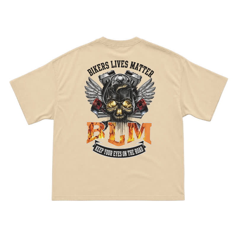 BLM Flame Engine Skull Oversized Motorcycle Streetwear T-Shirt - Apricot - US16-18(2XL) - image 7
