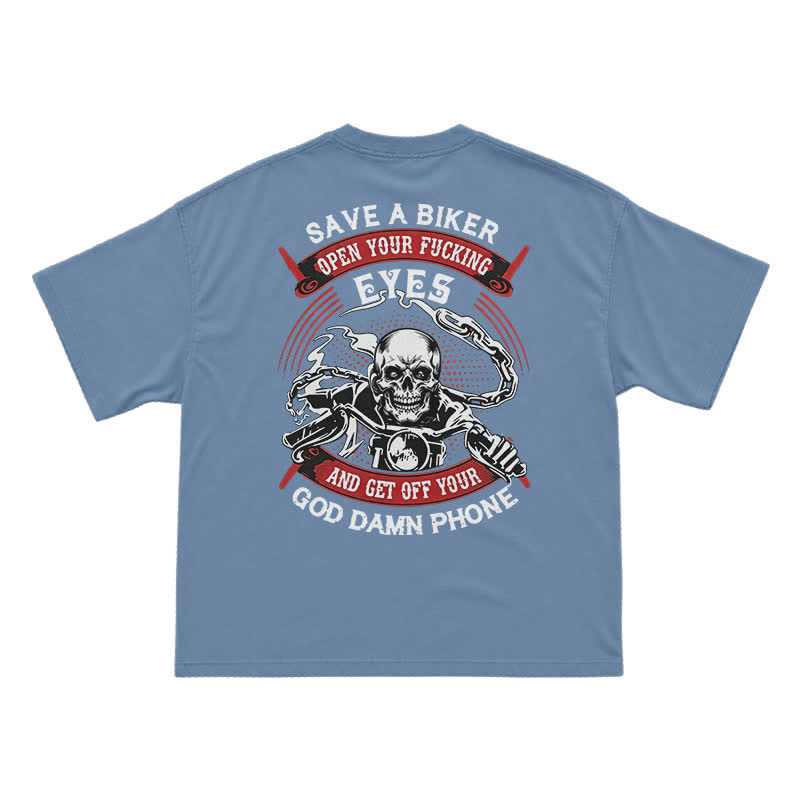 Rebel Skull Rider Back Graphic Oversized Streetwear T-Shirt - Dusty Blue - US16-18(2XL) - image 6