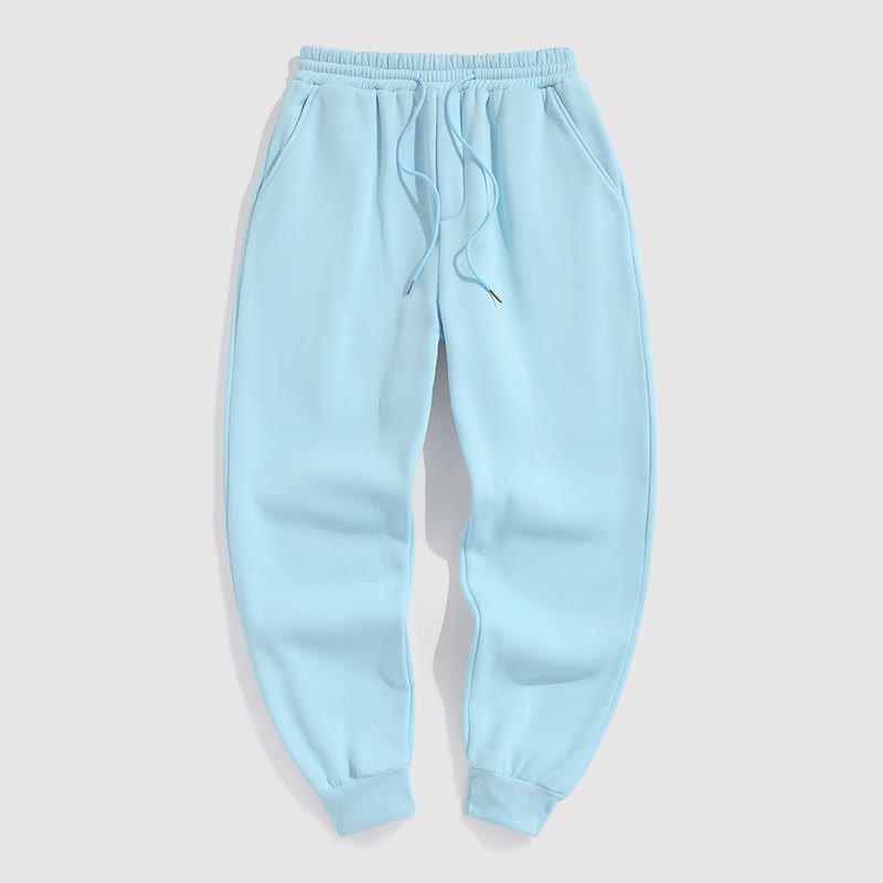 100% Cotton Solid Color Leggings Casual Fleece Sweatpants - Light Blue - 2XL - image 11