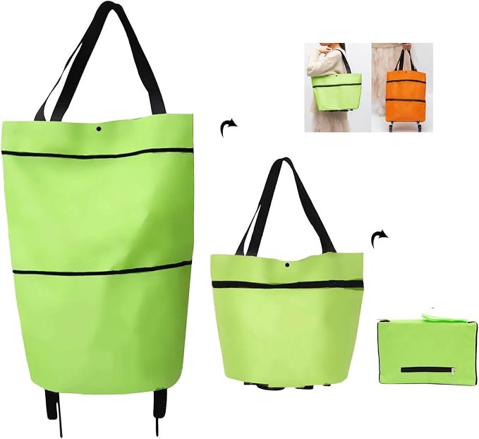 Foldable Shopping Trolley Bag with Wheels, Portable Reusable Grocery Tote - 🛒green - 1pcs - image 11
