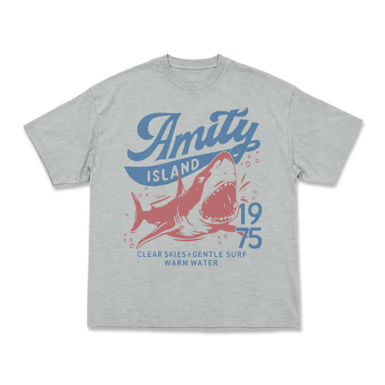 Vintage Amity Island 1975 Shark Graphic T-Shirt - Grey - US16-18(2XL) - image 9