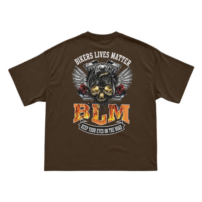 BLM Flame Engine Skull Oversized Motorcycle Streetwear T-Shirt - Coffee - US16-18(2XL) - image 10