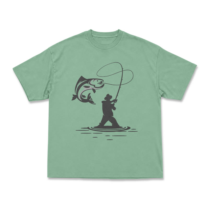 Minimal Fisherman Cast Graphic Oversized Short Sleeve T-Shirt - Light Green - US16-18(2XL) - image 12