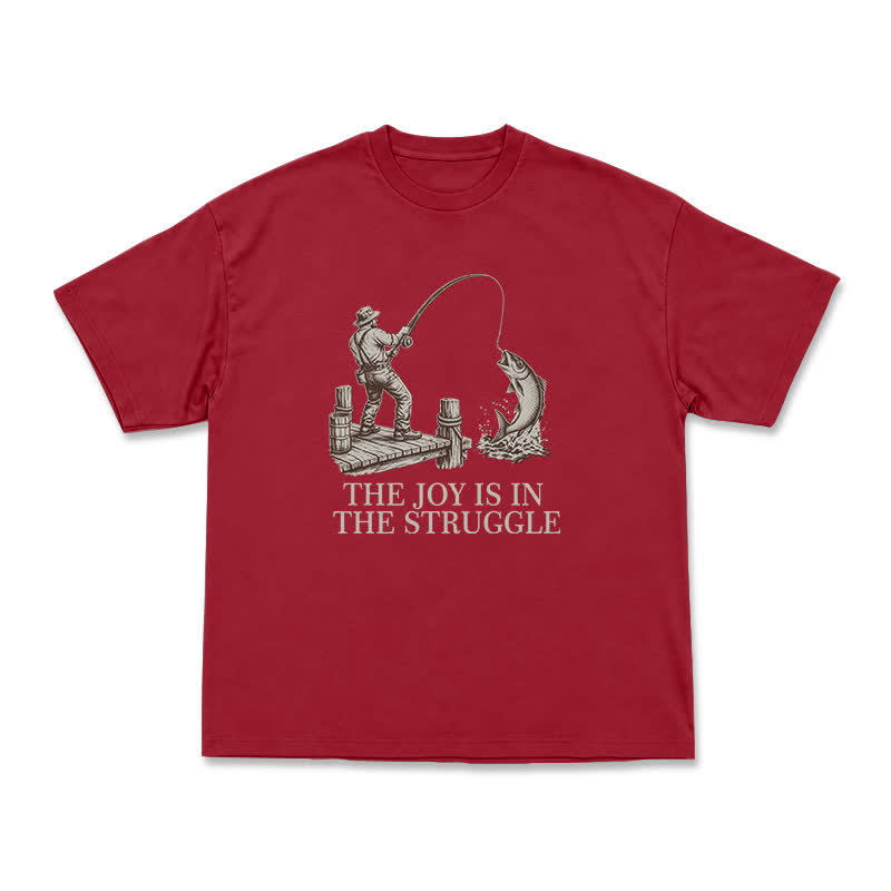 Fishing Long Sleeve T-Shirt, The Joy Is In The Struggle Angler Graphic Tee, Vintage Fisherman Gift, Outdoors Enthusiast Apparel, Retro - Red - US16-18(2XL) - image 14