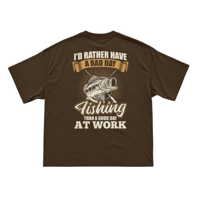 Retro Angler Slogan Back Print Graphic T-Shirt - Coffee - US16-18(2XL) - image 10