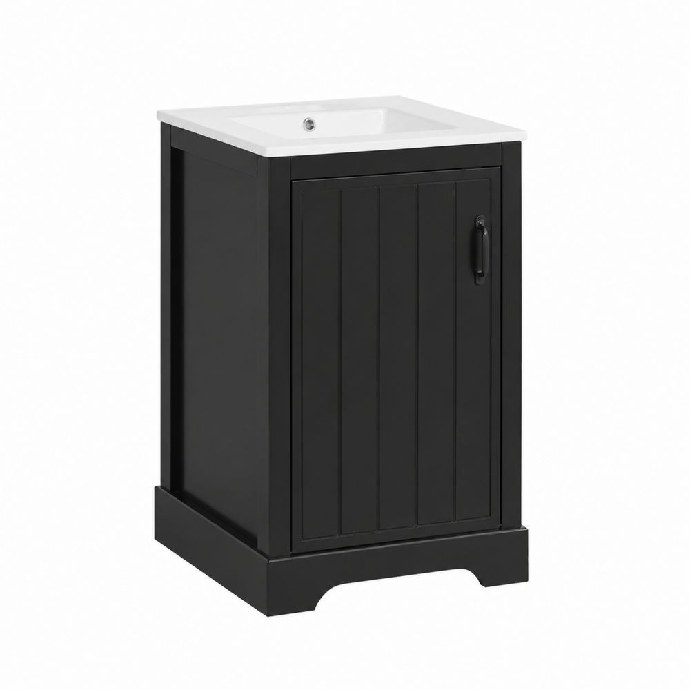 Waschtischunterschrank Schwarz MDF mit Keramikwaschbecken