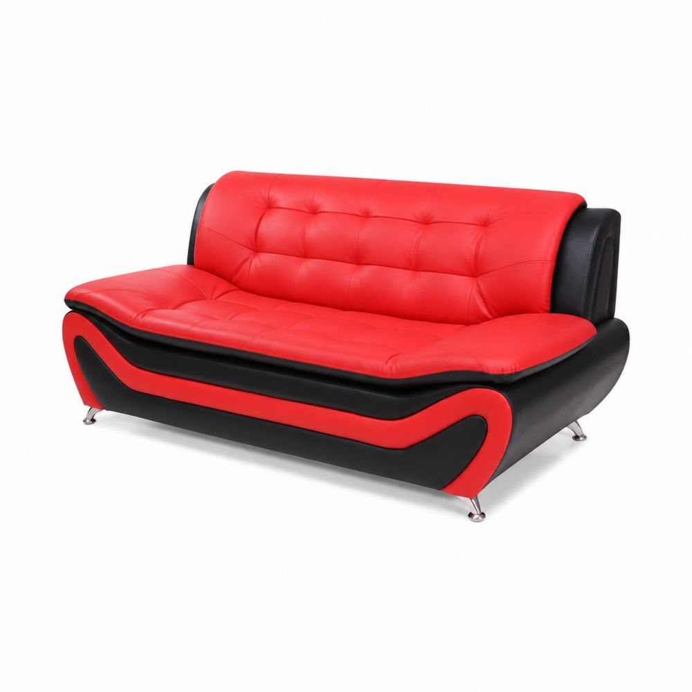 3-Sitzer Sofa aus Kunstleder in Rot/Schwarz, 190 cm